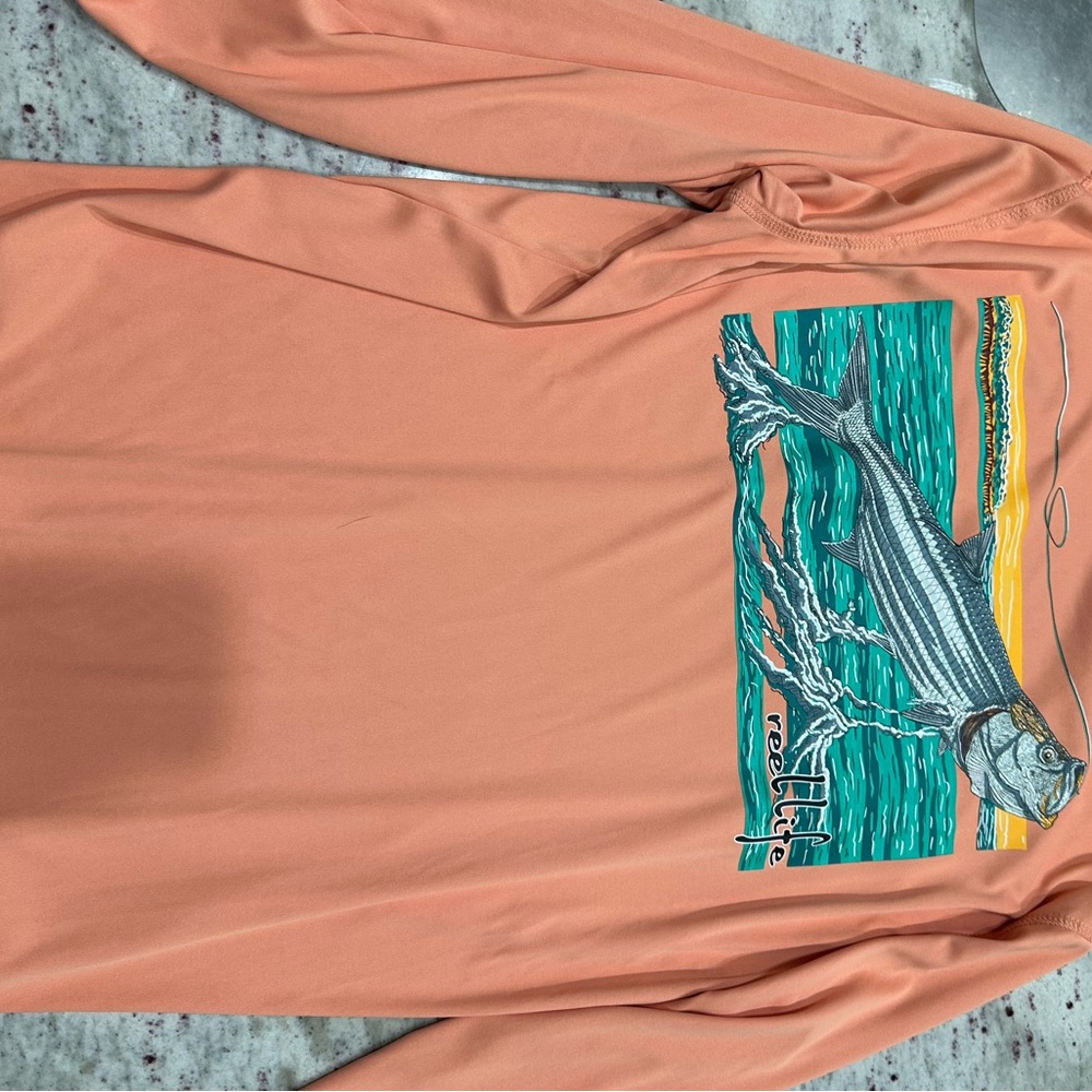 Peach Dry Fit Long Sleeve Shirt with Fish Graphic